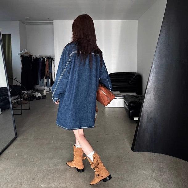 ダークデニムブルーワンピース 6524-blue_お取り寄せ6524-画像6-韓国ファッション通販POPREA［ポップリア］