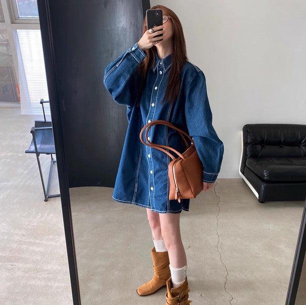 ダークデニムブルーワンピース 6524-blue_お取り寄せ6524-画像8-韓国ファッション通販POPREA［ポップリア］