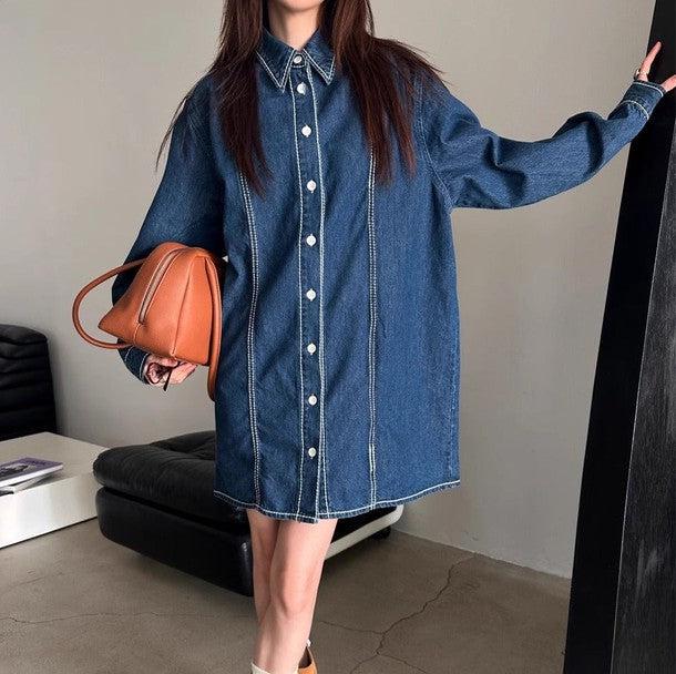 ダークデニムブルーワンピース 6524-blue_お取り寄せ6524-画像9-韓国ファッション通販POPREA［ポップリア］