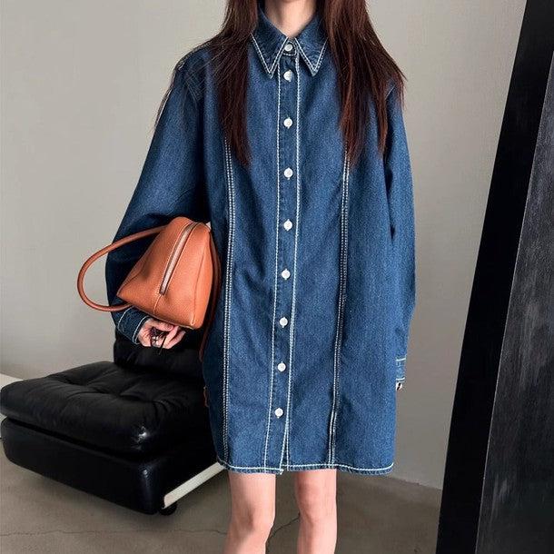 ダークデニムブルーワンピース 6524-blue_お取り寄せ6524-画像1-韓国ファッション通販POPREA［ポップリア］