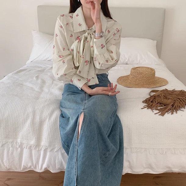 花柄レトロシャツブラウス 6549-white_お取り寄せ6549-画像7-韓国ファッション通販POPREA［ポップリア］