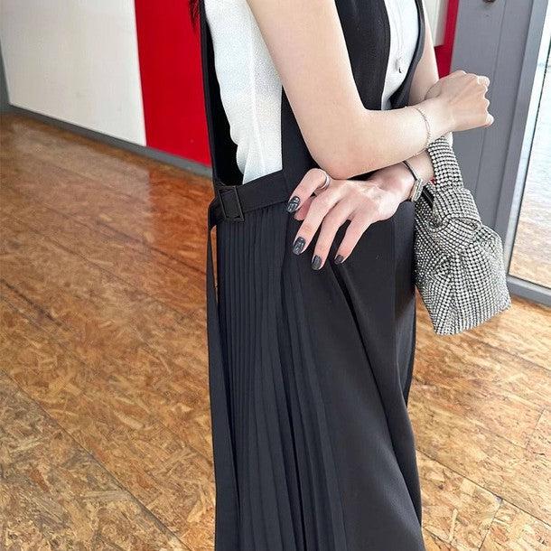 スリットフロントサイドプリーツジャンパースカート 6556-black_お取り寄せ6556-画像10-韓国ファッション通販POPREA［ポップリア］