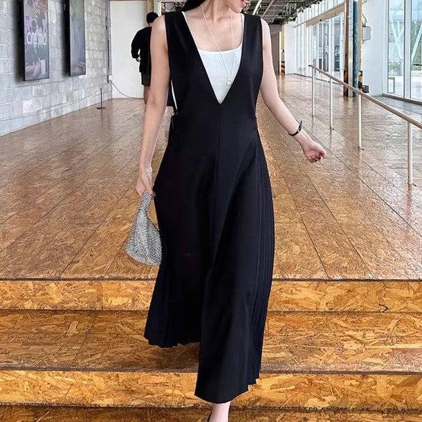 スリットフロントサイドプリーツジャンパースカート 6556-black_お取り寄せ6556-画像6-韓国ファッション通販POPREA［ポップリア］