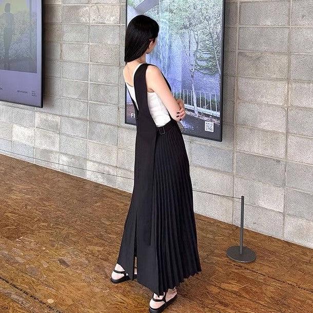 スリットフロントサイドプリーツジャンパースカート 6556-black_お取り寄せ6556-画像9-韓国ファッション通販POPREA［ポップリア］