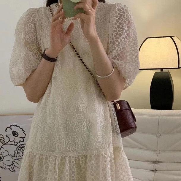 フラワーレースシアーワンピース﻿﻿ 6572-ivory_お取り寄せ6572-画像2-韓国ファッション通販POPREA［ポップリア］