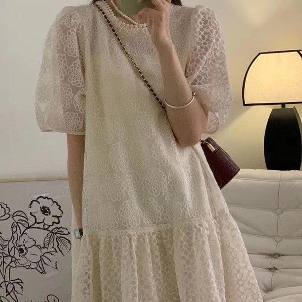 フラワーレースシアーワンピース﻿﻿ 6572-ivory_お取り寄せ6572-画像3-韓国ファッション通販POPREA［ポップリア］