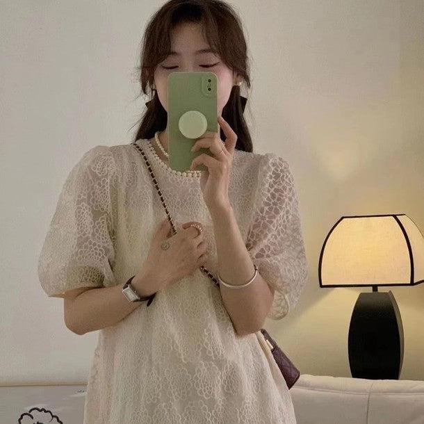 フラワーレースシアーワンピース﻿﻿ 6572-ivory_お取り寄せ6572-画像4-韓国ファッション通販POPREA［ポップリア］