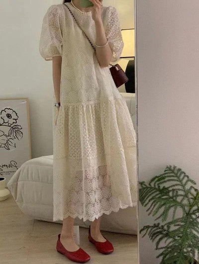 フラワーレースシアーワンピース﻿﻿ 6572-ivory_お取り寄せ6572-画像5-韓国ファッション通販POPREA［ポップリア］