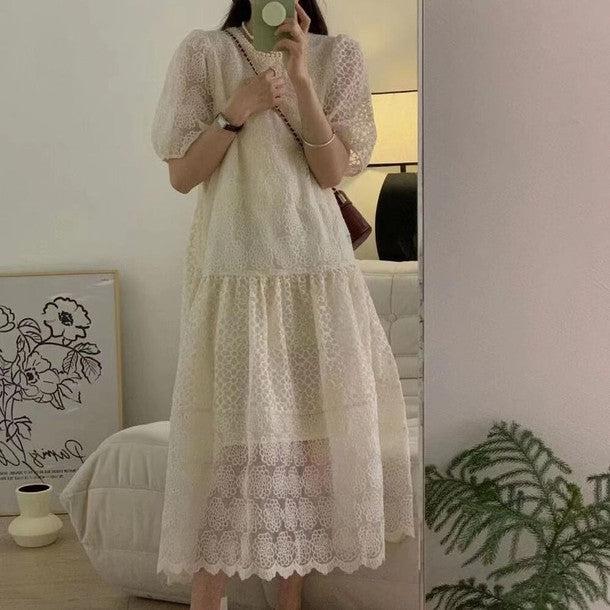 フラワーレースシアーワンピース﻿﻿ 6572-ivory_お取り寄せ6572-画像1-韓国ファッション通販POPREA［ポップリア］