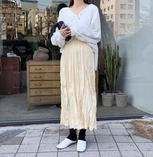 変形ランダムプリーツロングスカート ﻿﻿ 6580-ivory_お取り寄せ65801-画像3-韓国ファッション通販POPREA［ポップリア］