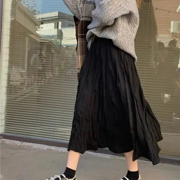 変形ランダムプリーツロングスカート ﻿﻿ 6580-black_お取り寄せ65802-画像8-韓国ファッション通販POPREA［ポップリア］