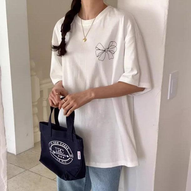 リボンデザインプリントTシャツ 6587-white_お取り寄せ6587-画像3-韓国ファッション通販POPREA［ポップリア］