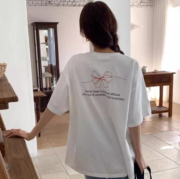 リボンデザインプリントTシャツ 6587-white_お取り寄せ6587-画像5-韓国ファッション通販POPREA［ポップリア］