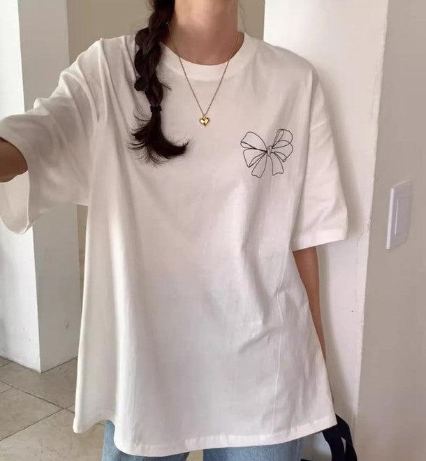 リボンデザインプリントTシャツ 6587-white_お取り寄せ6587-画像6-韓国ファッション通販POPREA［ポップリア］