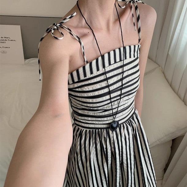 ウエスト切り替えストライプキャミワンピース 6675-black_お取り寄せ6675-画像2-韓国ファッション通販POPREA［ポップリア］