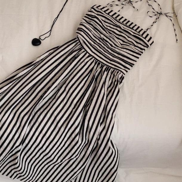 ウエスト切り替えストライプキャミワンピース 6675-black_お取り寄せ6675-画像3-韓国ファッション通販POPREA［ポップリア］