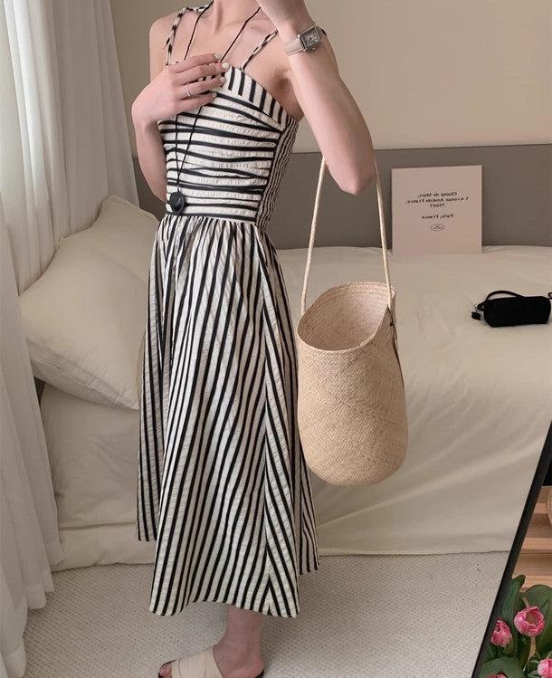 ウエスト切り替えストライプキャミワンピース 6675-black_お取り寄せ6675-画像5-韓国ファッション通販POPREA［ポップリア］