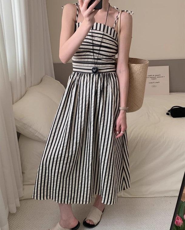 ウエスト切り替えストライプキャミワンピース 6675-black_お取り寄せ6675-画像6-韓国ファッション通販POPREA［ポップリア］