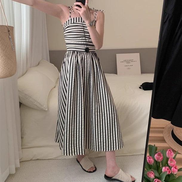 ウエスト切り替えストライプキャミワンピース 6675-black_お取り寄せ6675-画像7-韓国ファッション通販POPREA［ポップリア］