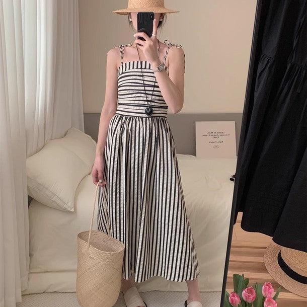 ウエスト切り替えストライプキャミワンピース 6675-black_お取り寄せ6675-画像8-韓国ファッション通販POPREA［ポップリア］