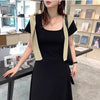 半袖スクエアネックブラックワンピース 6742-black_お取り寄せ6742-画像1-韓国ファッション通販POPREA［ポップリア］