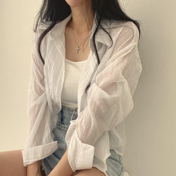 スモーキーシアーシャツ 6777-white_お取り寄せ67771-画像1-韓国ファッション通販POPREA［ポップリア］