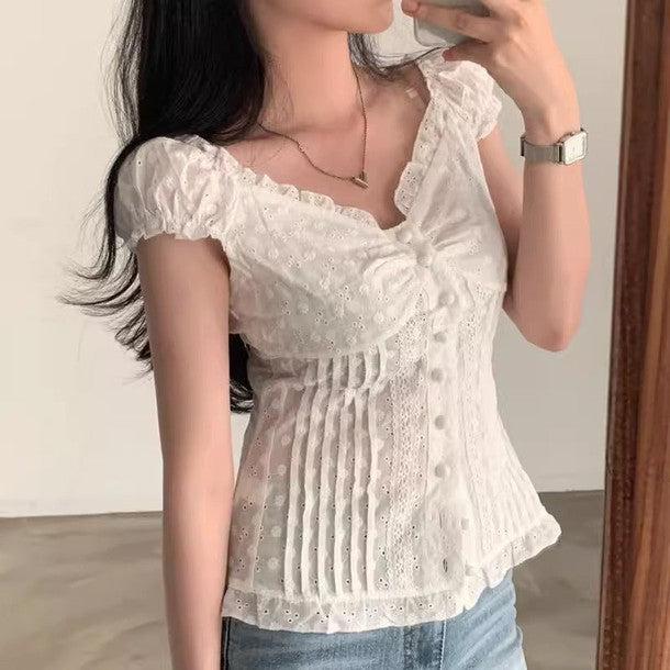 アイレットパンチング刺繍ノースリーブブラウス 6778-white_お取り寄せ6778-画像1-韓国ファッション通販POPREA［ポップリア］