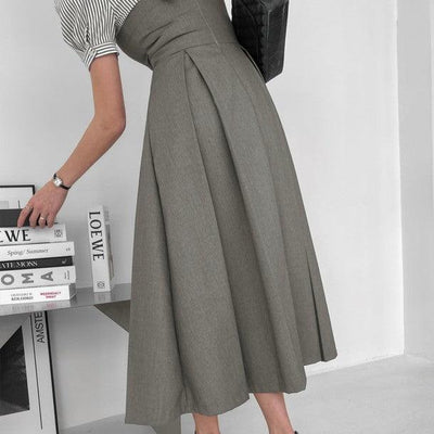 ストライプシャツドッキンググレイワンピース 6786-gray_お取り寄せ6786-画像4-韓国ファッション通販POPREA［ポップリア］