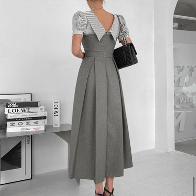 ストライプシャツドッキンググレイワンピース 6786-gray_お取り寄せ6786-画像5-韓国ファッション通販POPREA［ポップリア］