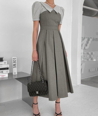 ストライプシャツドッキンググレイワンピース 6786-gray_お取り寄せ6786-画像8-韓国ファッション通販POPREA［ポップリア］