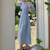 Vネックウエストギャザーワンピース 6790-blue_お取り寄せ6790-画像11-韓国ファッション通販POPREA［ポップリア］