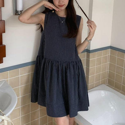 ミニ丈Aラインワンピース 6797-navy-blue_お取り寄せ67972-画像21-韓国ファッション通販POPREA［ポップリア］