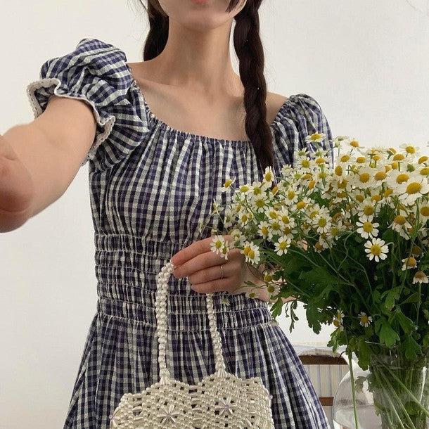 ギンガムチェック2wayワンピース﻿ 6808-blue_お取り寄せ68081-画像1-韓国ファッション通販POPREA［ポップリア］