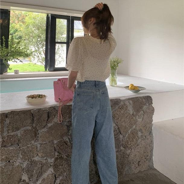 パフスリリボンドットブラウス﻿﻿ 6809-ivory_お取り寄せ6809-画像12-韓国ファッション通販POPREA［ポップリア］