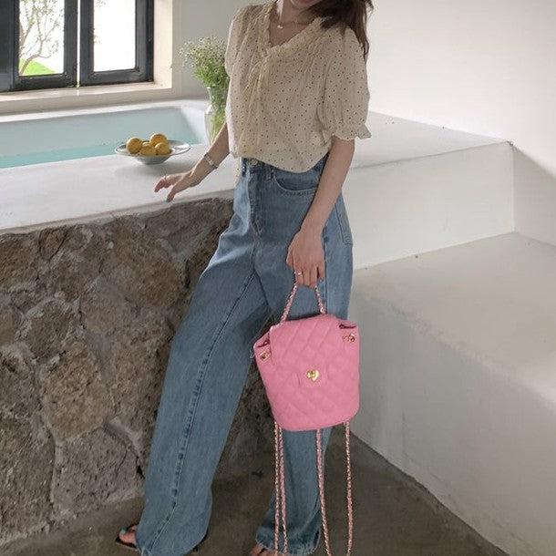 パフスリリボンドットブラウス﻿﻿ 6809-ivory_お取り寄せ6809-画像7-韓国ファッション通販POPREA［ポップリア］