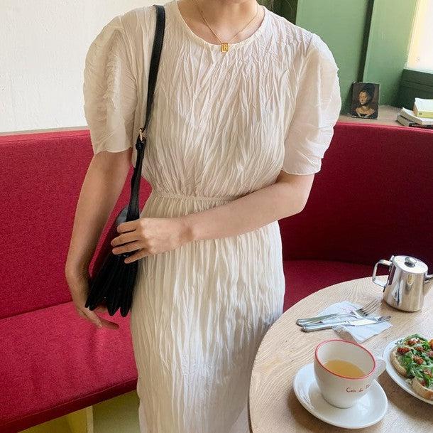 シルキーリンクルワンピース﻿﻿ 6812-ivory_お取り寄せ6812-画像1-韓国ファッション通販POPREA［ポップリア］