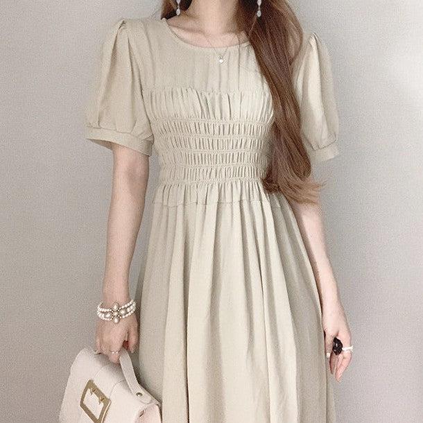 バックリボンウエストシャギーワンピース 6816-green_お取り寄せ6816-画像1-韓国ファッション通販POPREA［ポップリア］