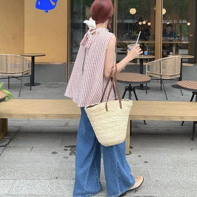 ノースリーブルーズストライプブラウス 6823-pink_お取り寄せ6823-画像6-韓国ファッション通販POPREA［ポップリア］