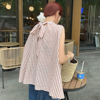 ノースリーブルーズストライプブラウス 6823-pink_お取り寄せ6823-画像9-韓国ファッション通販POPREA［ポップリア］
