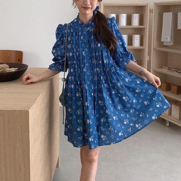 ロイヤルブルーフラワーワンピース 6827-blue_お取り寄せ6827-画像1-韓国ファッション通販POPREA［ポップリア］