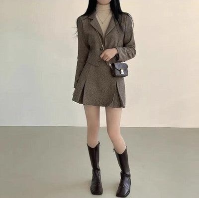 ヘリンボーンショートジャケット＆スカート 6387-画像10-韓国ファッション通販POPREA［ポップリア］