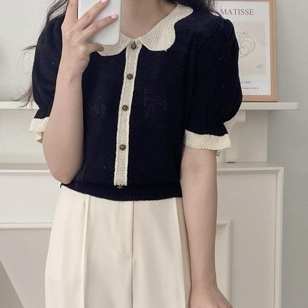 スリムフィットパフスリーブニットカーディガン 5998-画像10-韓国ファッション通販POPREA［ポップリア］