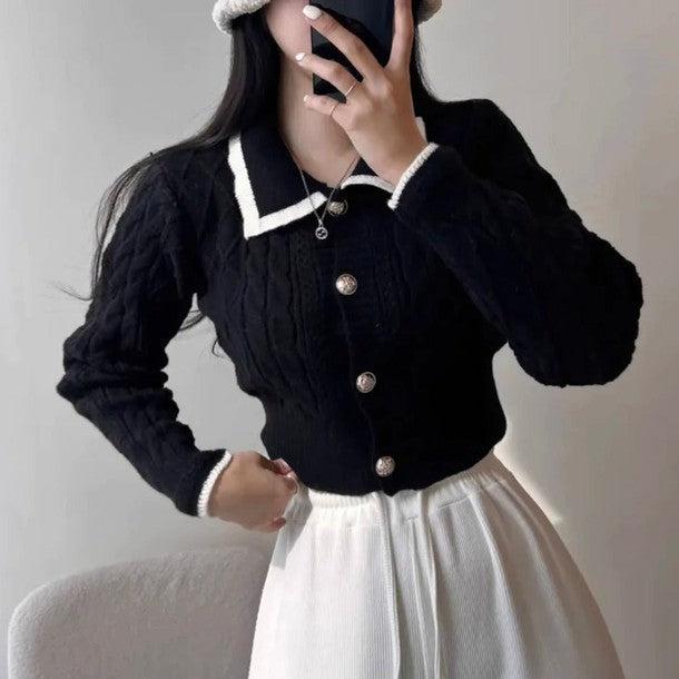 バイカラーショートニットカーディガン 6424-画像10-韓国ファッション通販POPREA［ポップリア］