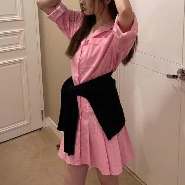 ストライプシャツワンピース 6473-画像10-韓国ファッション通販POPREA［ポップリア］