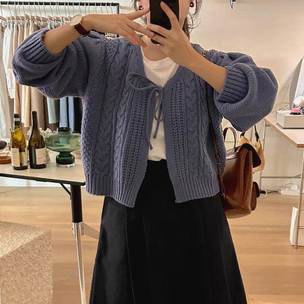 リボンストラップケーブルニットカーディガン﻿﻿﻿﻿﻿﻿﻿ 6287-画像10-韓国ファッション通販POPREA［ポップリア］