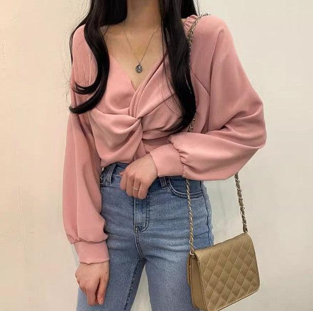 Vネックカシュクールブラウス 6480-画像10-韓国ファッション通販POPREA［ポップリア］