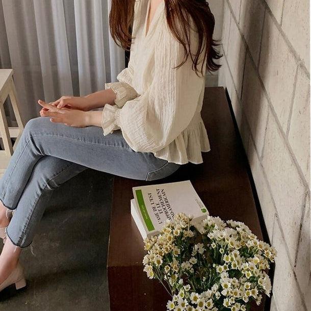 Vネックシアーシャツブラウス﻿ 6096-画像10-韓国ファッション通販POPREA［ポップリア］