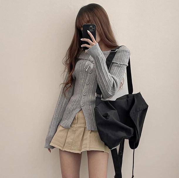 オフショルダーロングスリーブタイトリブニット﻿ 6152-画像10-韓国ファッション通販POPREA［ポップリア］