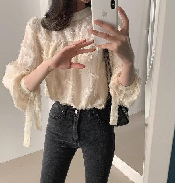 スリーブリボンハイネックブラウス 6451-画像10-韓国ファッション通販POPREA［ポップリア］