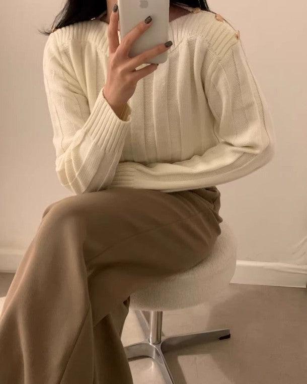 ショルダーゴールドボタンニット 6430-画像10-韓国ファッション通販POPREA［ポップリア］